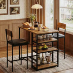 Ensemble table à manger et 2 tabourets de bar, Table de cuisine hauteur comptoir avec 2 tabourets de bar rembourrés, Ensemble table et chaises de salle à manger avec étagères de rangement
