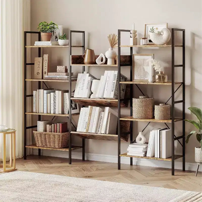 Étagère réglable à trois colonnes, 11 étagères, 15 kg/étagère, cadre en acier et panneaux MDF (noir) pour salon, bureau, chambre