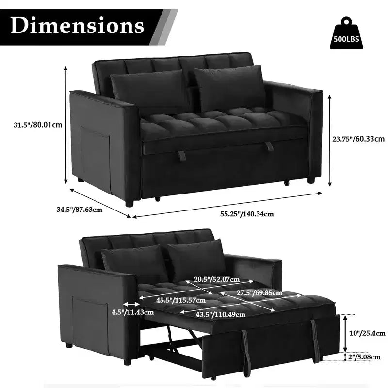 Canapé-lit convertible Bestier 55'', canapé moderne en tissu chenille avec lit gigogne et ports USB pour salon, camping-car, caravane, sous-sol
