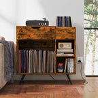 Meuble tourne-disque Costway avec prise de courant, tiroir, séparateur amovible, meuble de présentation industriel pour platine vinyle