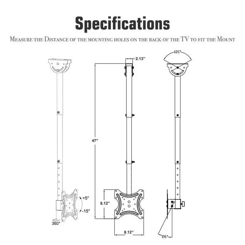 Support de fixation murale pour téléviseur Karl Home de 32 à 55 po, rotatif à 360 degrés, pour montage au plafond