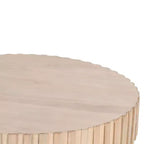 Royal Hampton, Table basse ronde moderne artisanale en chêne, plateau en bois blanc avec bords rainurés, pieds en fer noir, 91 cm