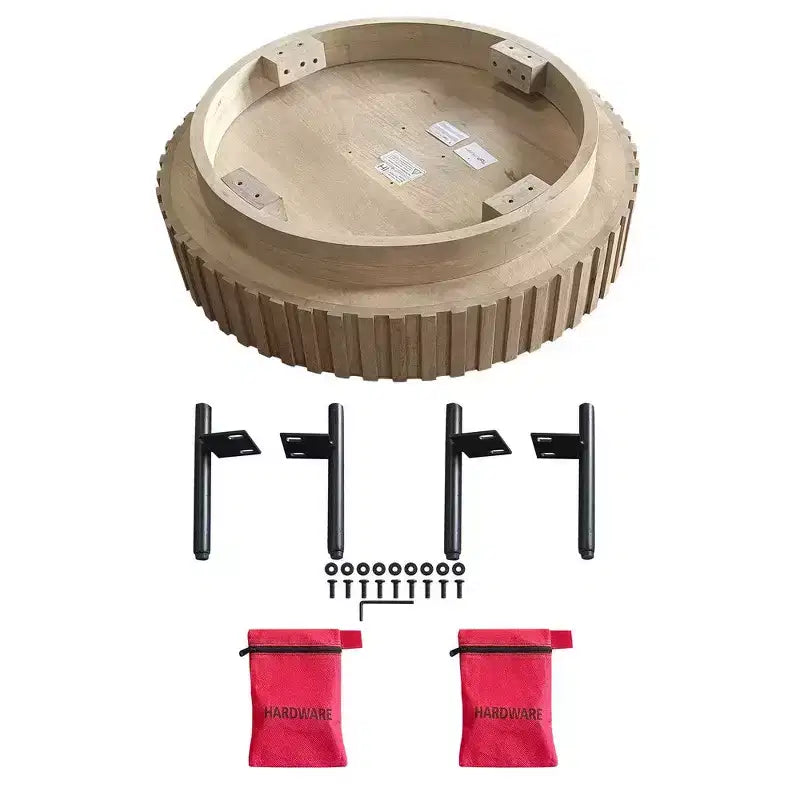 Royal Hampton, Table basse ronde moderne artisanale en chêne, plateau en bois blanc avec bords rainurés, pieds en fer noir, 91 cm