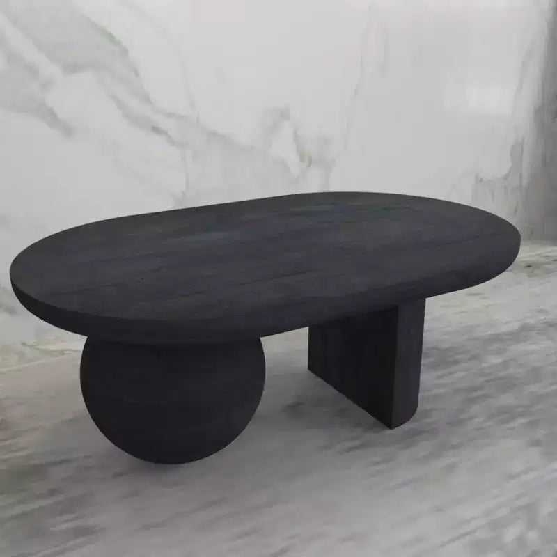 Table basse Royal Hampton de 96,5 cm en bois de manguier avec pieds sphériques entiers et demi-sphériques