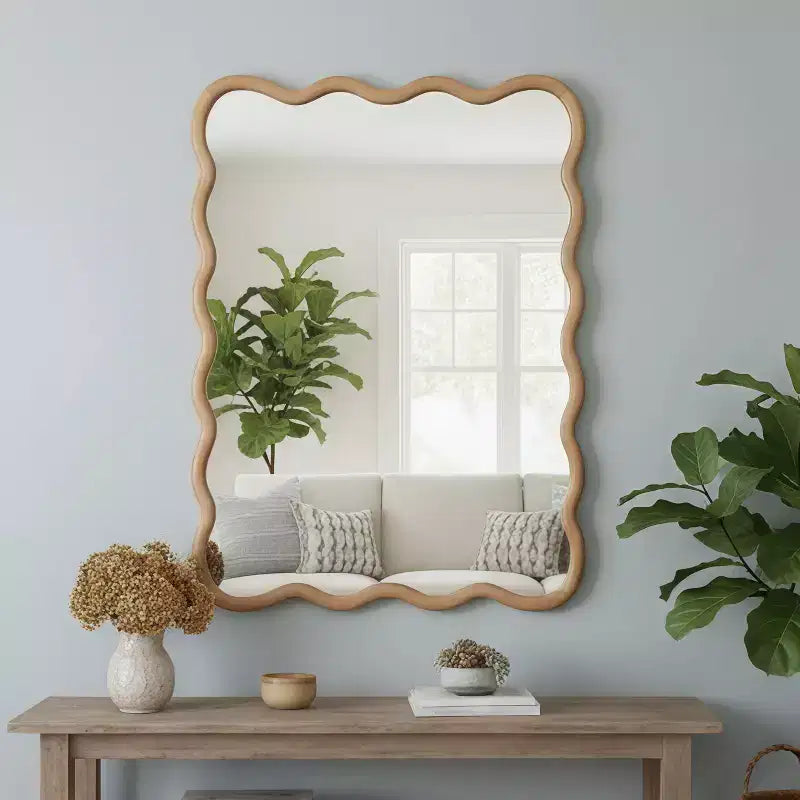 MAYEERTY Miroir décoratif 30 x 40 Cadre en bois massif Rectangle ondulé pour Chambre Salle de bain Salon Bois naturel