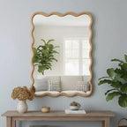 MAYEERTY Miroir décoratif 30 x 40 Cadre en bois massif Rectangle ondulé pour Chambre Salle de bain Salon Bois naturel