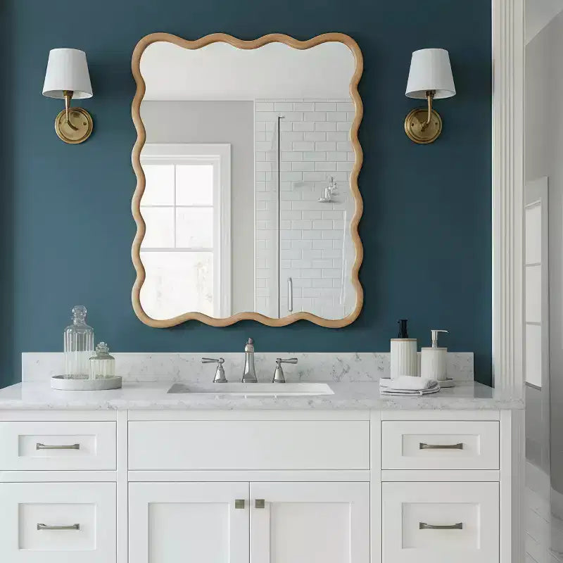 MAYEERTY Miroir décoratif 30 x 40 Cadre en bois massif Rectangle ondulé pour Chambre Salle de bain Salon Bois naturel