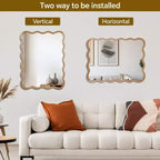MAYEERTY Miroir décoratif 30 x 40 Cadre en bois massif Rectangle ondulé pour Chambre Salle de bain Salon Bois naturel