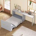 Lit escamotable format jumeau avec coussin pliable, lit coffre escamotable peu encombrant avec bureau à position réglable, Blanc/Gris - ModernLuxe
