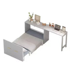Lit escamotable format jumeau avec coussin pliable, lit coffre escamotable peu encombrant avec bureau à position réglable, Blanc/Gris - ModernLuxe
