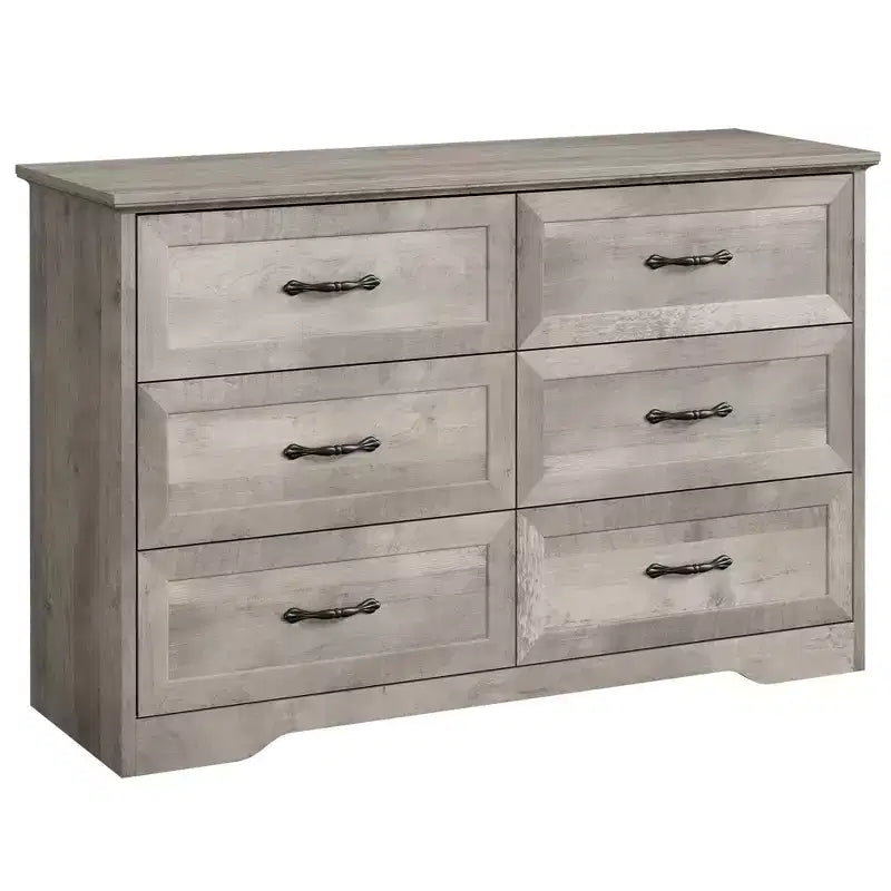 Commode à 5 ou 6 tiroirs, commode de style rustique avec poignées en métal, organiseur de rangement moderne avec dispositif anti-basculement, commode haute en bois