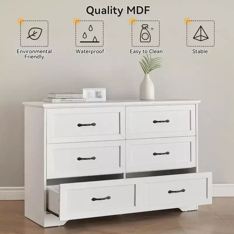 Commode à 5 ou 6 tiroirs, commode de style rustique avec poignées en métal, organiseur de rangement moderne avec dispositif anti-basculement, commode haute en bois