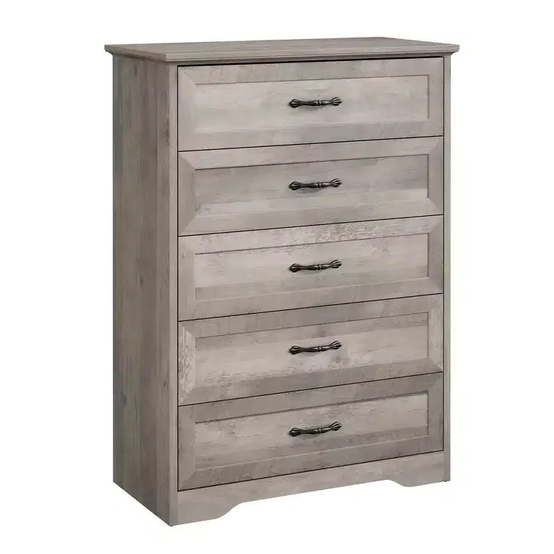 Commode à 5 ou 6 tiroirs, commode de style rustique avec poignées en métal, organiseur de rangement moderne avec dispositif anti-basculement, commode haute en bois