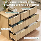 Commode cannelée moderne Zstar pour chambre à coucher, meuble de rangement à 7 tiroirs avec poignée en métal