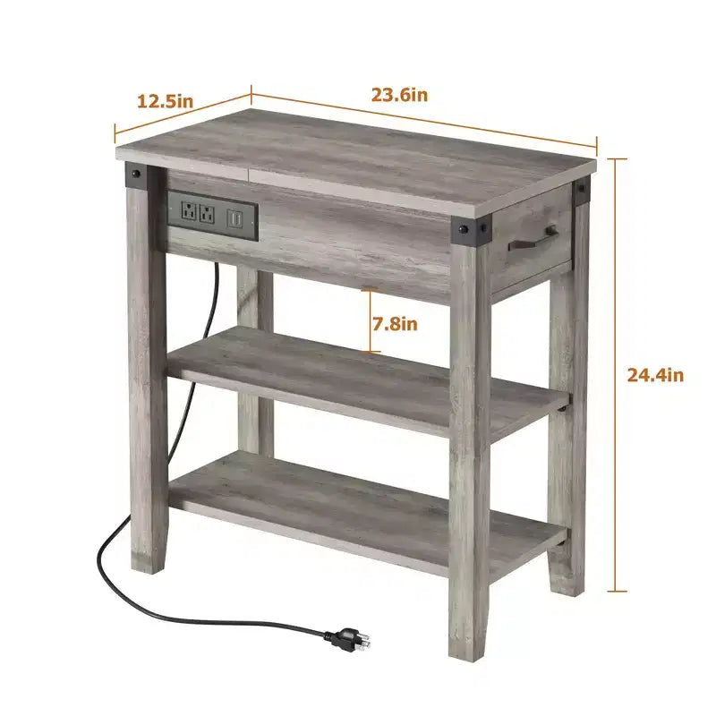 Table d'appoint Acekool avec plateau relevable, tiroir de rangement, ports USB et prises, table d'appoint avec étagères et sac de rangement pour petits espaces