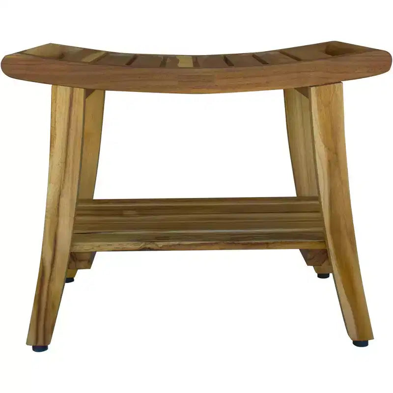 Banc de douche contemporain HomeRoots en teck avec étagère et finition naturelle