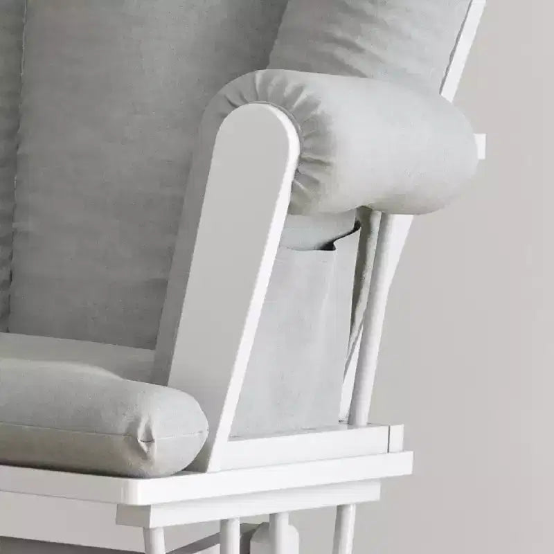Fauteuil à bascule planant Child Craft Tranquil avec ottoman, coussin rembourré avec poches de rangement, base et cadre en bois massif (cadre blanc mat, coussin gris clair)