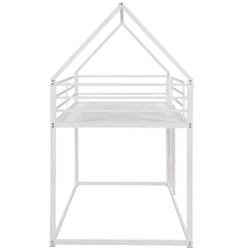 Lit superposé maison jumeau sur jumeau avec échelle/toboggan intégré, cadre en métal, pas besoin de sommier tapissier, blanc/noir - ModernLuxe