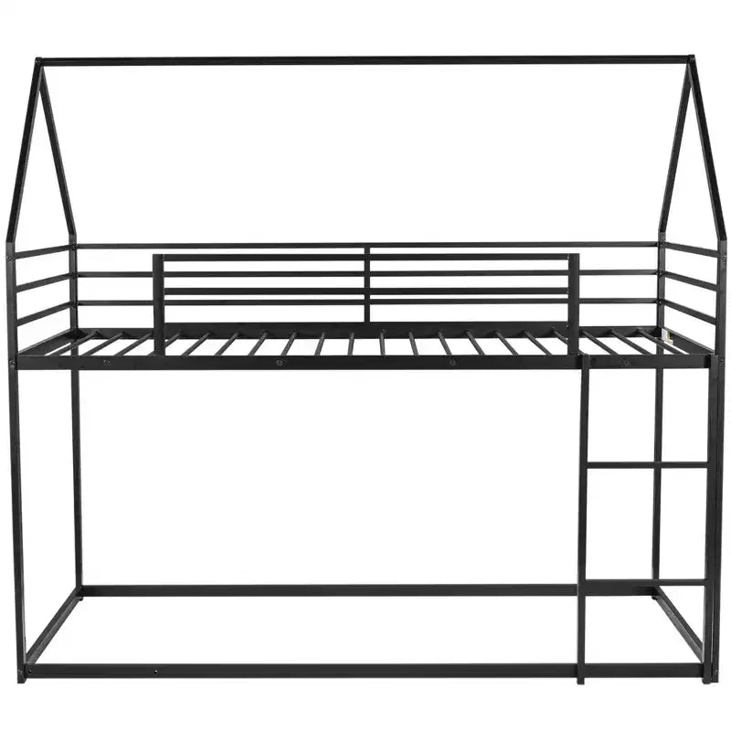 Lit superposé maison jumeau sur jumeau avec échelle/toboggan intégré, cadre en métal, pas besoin de sommier tapissier, blanc/noir - ModernLuxe