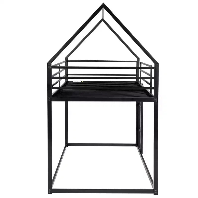 Lit superposé maison jumeau sur jumeau avec échelle/toboggan intégré, cadre en métal, pas besoin de sommier tapissier, blanc/noir - ModernLuxe