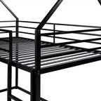 Lit superposé maison jumeau sur jumeau avec échelle/toboggan intégré, cadre en métal, pas besoin de sommier tapissier, blanc/noir - ModernLuxe