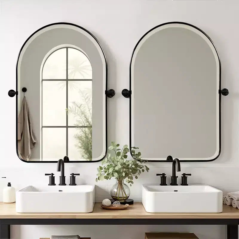 MAYEERTY Miroir mural à suspendre en fer forgé, arche arrondie, noir, 80x60x4cm