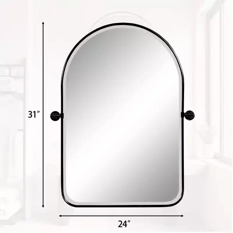 MAYEERTY Miroir mural à suspendre en fer forgé, arche arrondie, noir, 80x60x4cm