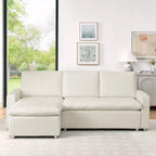 Canapé-lit convertible d'angle Okak 90, avec couchage escamotable, rangement et housses en velours côtelé amovibles pour salon.