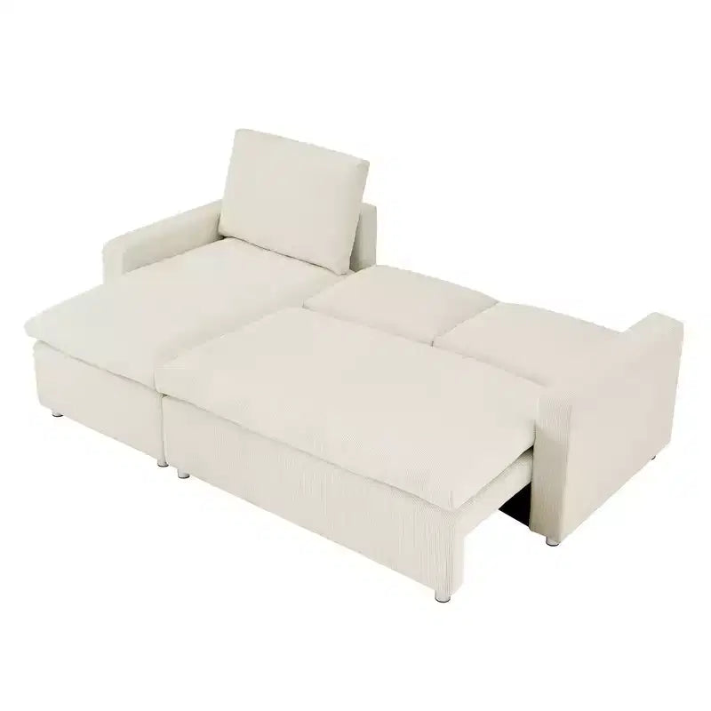 Canapé-lit convertible d'angle Okak 90, avec couchage escamotable, rangement et housses en velours côtelé amovibles pour salon.