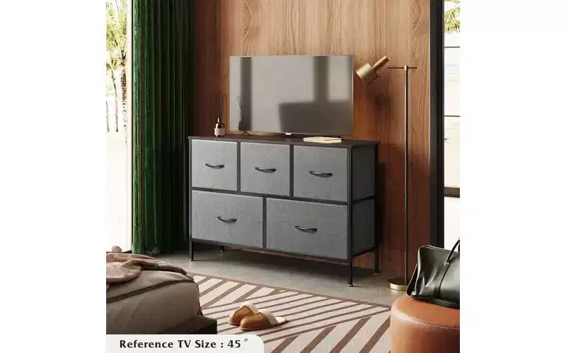 Commode de chambre DEXYLLO avec 5 tiroirs, unité de rangement haute, commode en tissu