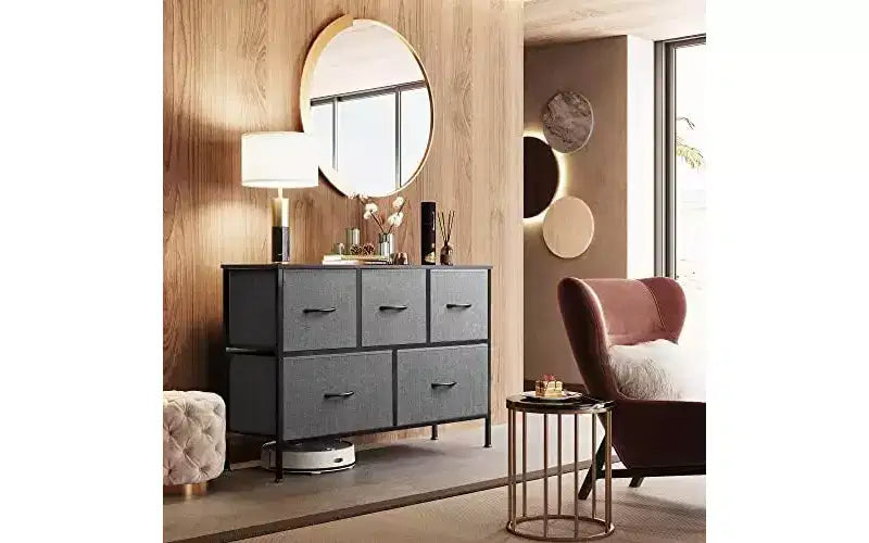 Commode de chambre DEXYLLO avec 5 tiroirs, unité de rangement haute, commode en tissu