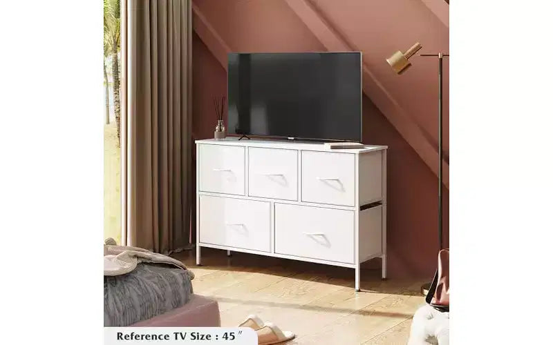 Commode de chambre DEXYLLO avec 5 tiroirs, unité de rangement haute, commode en tissu