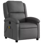 vidaXL Fauteuil inclinable de massage - Cuir véritable, Gris - Inclinable manuel avec massage vibrant à 6 points, Alimenté par USB