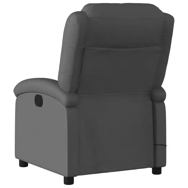 vidaXL Fauteuil inclinable de massage - Cuir véritable, Gris - Inclinable manuel avec massage vibrant à 6 points, Alimenté par USB