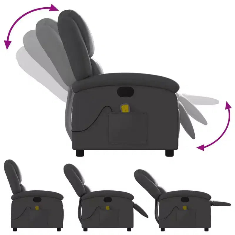 vidaXL Fauteuil inclinable de massage - Cuir véritable, Gris - Inclinable manuel avec massage vibrant à 6 points, Alimenté par USB