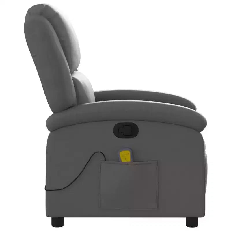 vidaXL Fauteuil inclinable de massage - Cuir véritable, Gris - Inclinable manuel avec massage vibrant à 6 points, Alimenté par USB