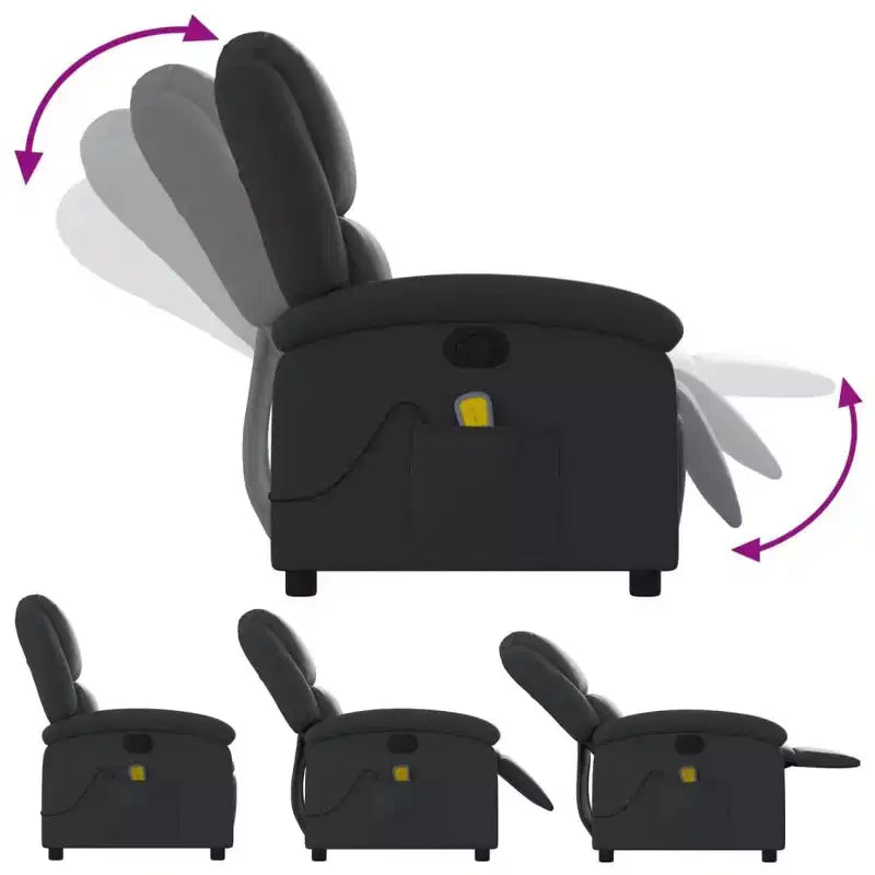 vidaXL Fauteuil de massage inclinable en cuir véritable noir - Inclinaison manuelle, fonction de vibration, poche latérale, cadre robuste