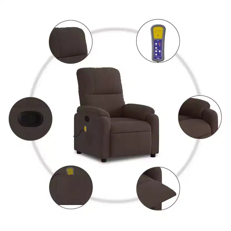 vidaXL Fauteuil inclinable de massage - Fauteuil inclinable manuel en microfibre marron avec massage vibrant et poche latérale pour salon, salle de détente