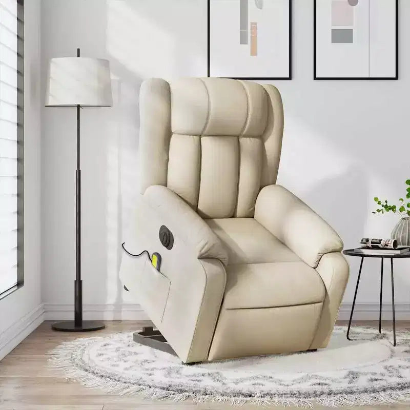 vidaXL Fauteuil inclinable de massage électrique Power Lift - Tissu crème, réglages motorisés, massage vibrant, robuste, conception confortable pour les personnes âgées