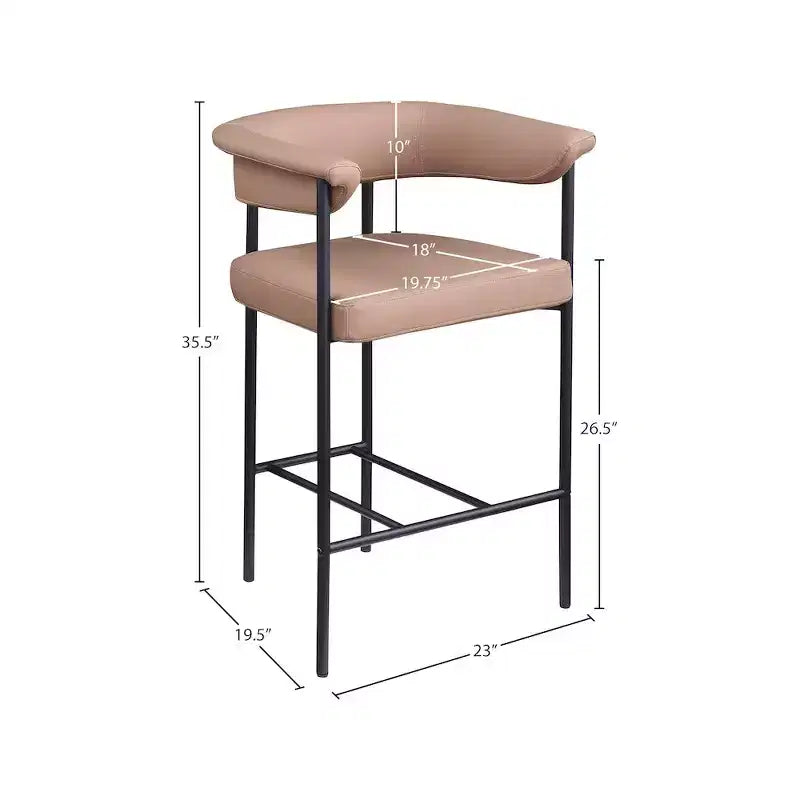 Meridian Furniture, Tabouret de comptoir Malin en similicuir vegan couleur tan, lot de 2