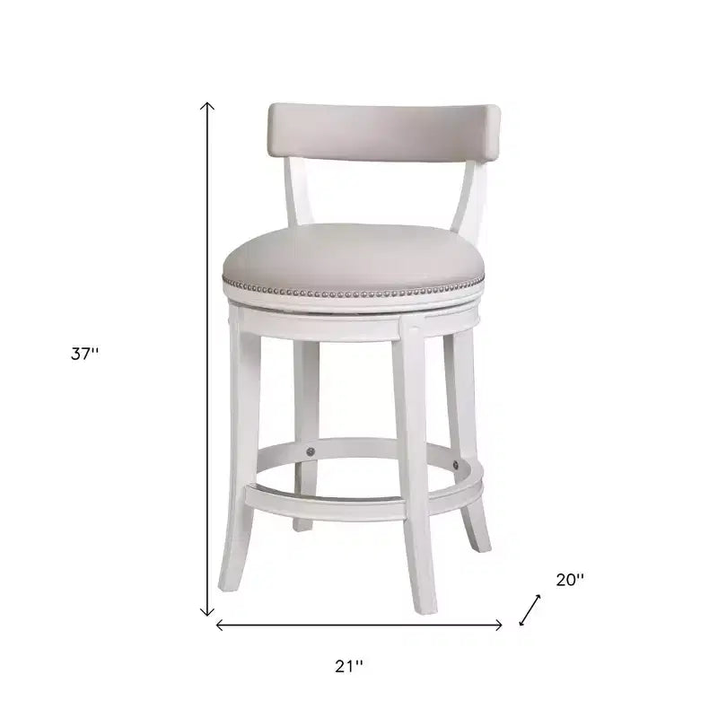 Chaise de bar pivotante à dossier bas, hauteur comptoir, HomeRoots, en similicuir gris et blanc et bois massif