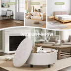Pouf de rangement rond en tissu 3-en-1 25x25, couvercle/plateau réversible, repose-pieds et petite table basse avec rangement intégré