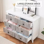 Commode de Chambre, Commode Double 6 Tiroirs Panneau à Tiroirs Cannelés, Grande Commode Moderne avec Tiroirs Profonds, Meuble TV Commode