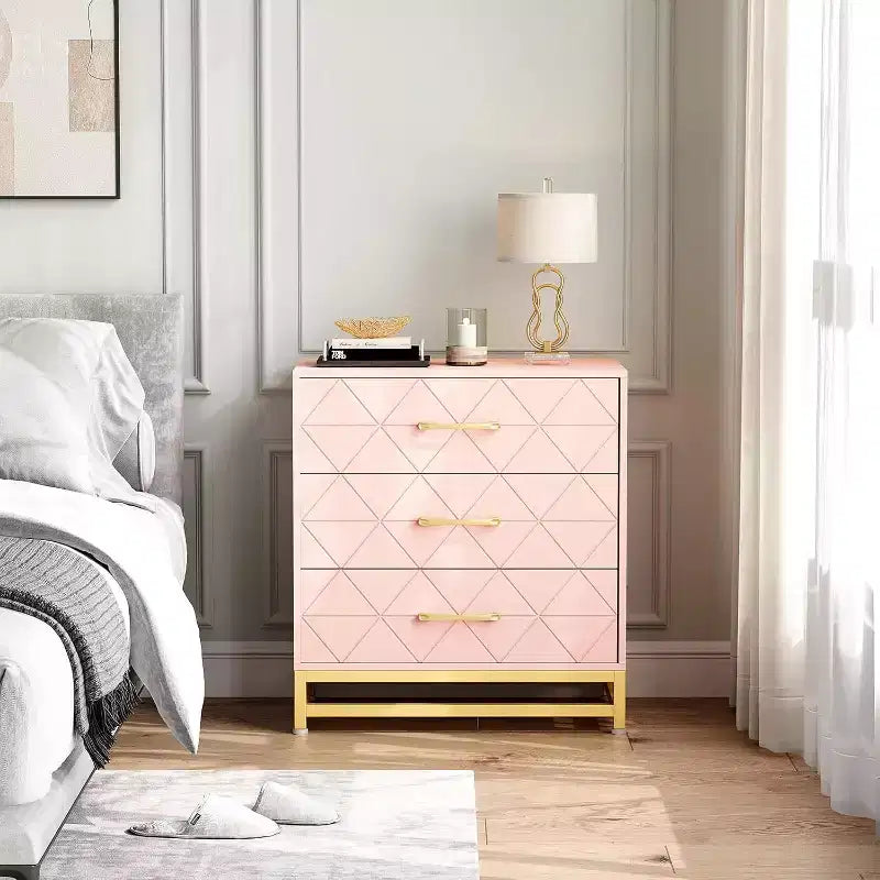 Commode à 3 tiroirs, meuble de rangement pour chambre à coucher, poignées et pieds en métal, pour chambre, salon, entrée, gain de place