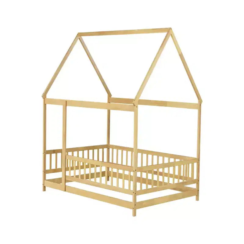 Lit double et lit au sol Whisen, structure en bois avec clôture pour des espaces de sommeil sûrs et imaginatifs pour les enfants