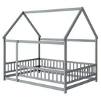 Lit double et lit au sol Whisen, structure en bois avec clôture pour des espaces de sommeil sûrs et imaginatifs pour les enfants