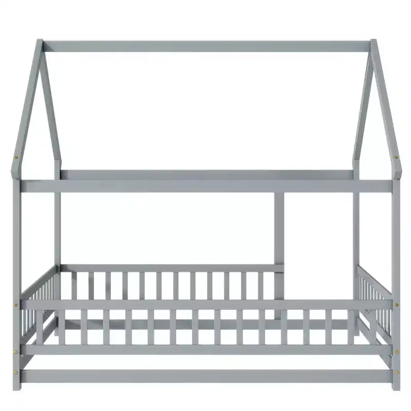 Lit double et lit au sol Whisen, structure en bois avec clôture pour des espaces de sommeil sûrs et imaginatifs pour les enfants
