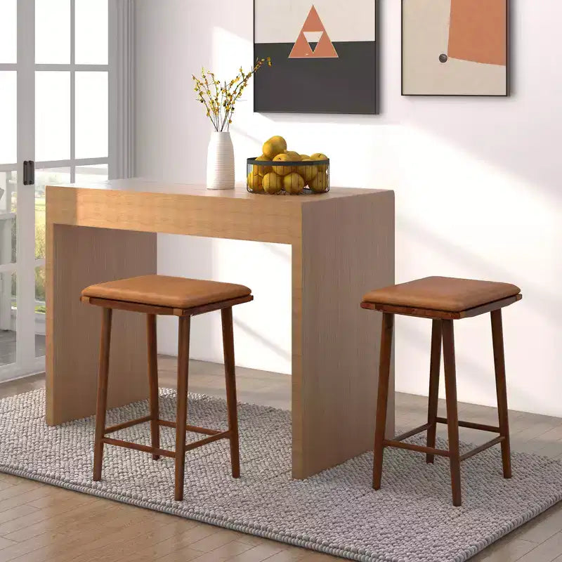 Costway Tabouret de Bar 65 cm, Lot de 2 Tabourets de Bar de Salle à Manger avec Repose-Pieds et Coussin Amovible, Cadre en Bois de Caoutchouc et Bois d'Acacia