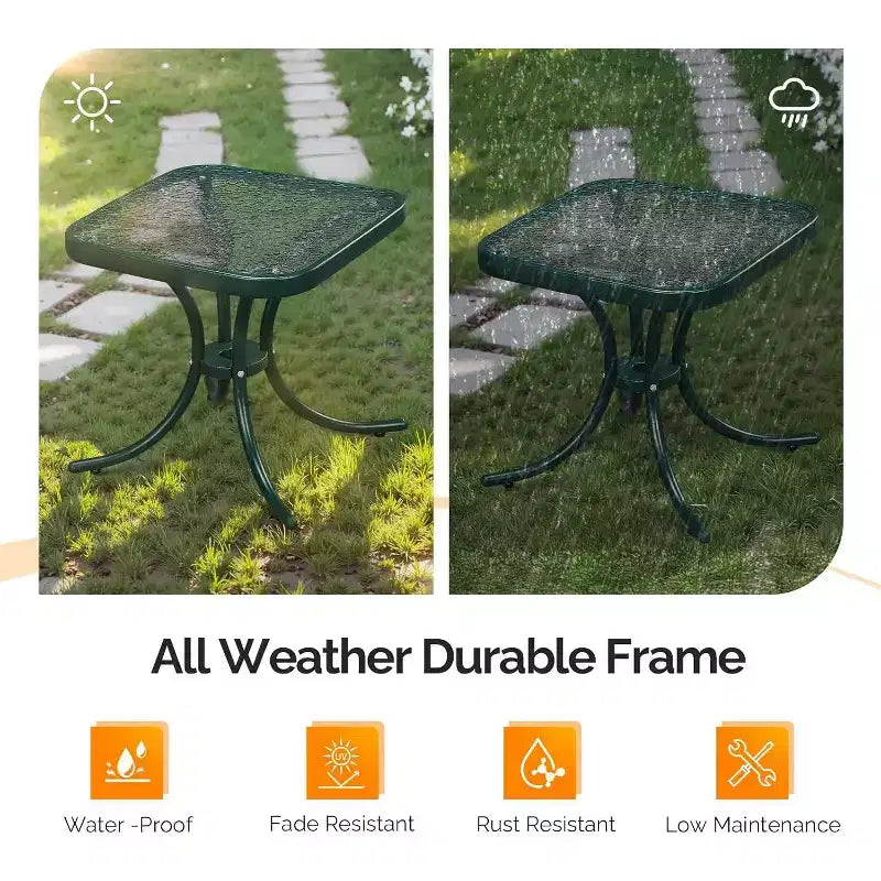 VINGLI Table d'appoint d'extérieur, Table de patio de 18 po avec cadre en acier et plateau en verre trempé, Petites tables résistantes aux intempéries pour balcon, jardin, piscine
