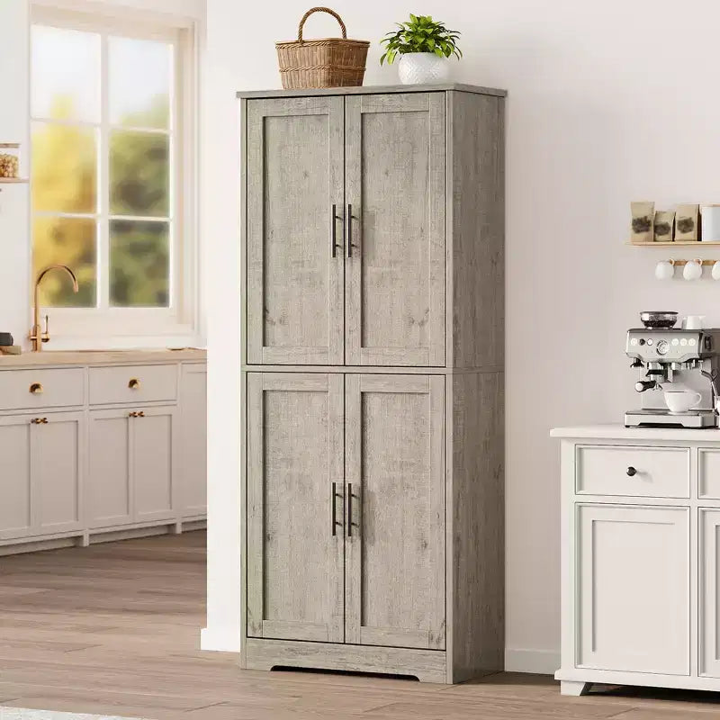 Meuble de cuisine CuisinSmart de 70 pouces de haut, Armoire de rangement sur pied avec 4 portes et étagères réglables, Grand meuble en bois pour bar à café et rangements utilitaires